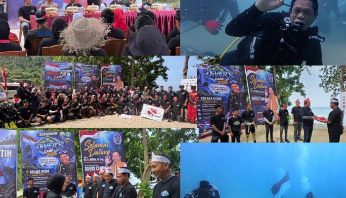 Kedalaman 8 Meter 1 Divers Camp, Wagub Sultra Pimpin 60 Penyelam Kibarkan Merah Putih Meriahkan HUT RI ke 81 di Laut Kolaka Utara
